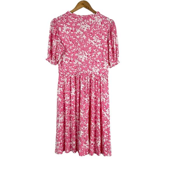 Draper James NWT Knit Kacey Dress Pink Shadow Floral Size XL Tie Neck Closure - Picture 3 of 10